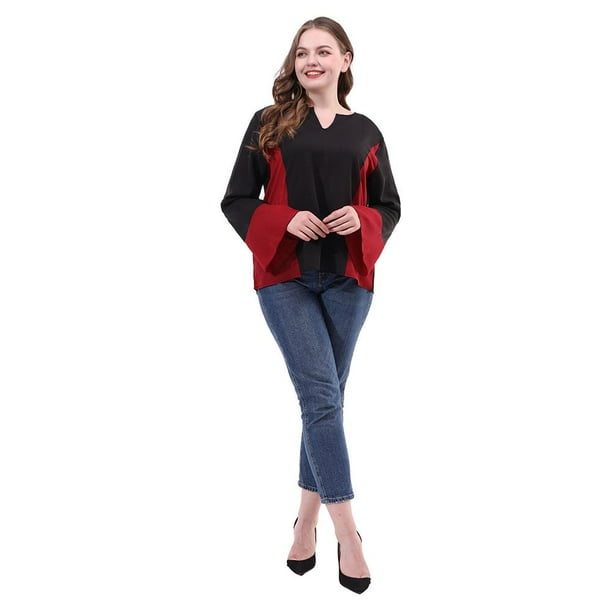 Camisetas Sueltas De Manga Larga Para Mujer, Camisetas De Colores De Empalme De Talla Grande, Camisetas Con Cuello En V Likrtyny Mujer