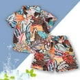 thumbnail image 2 of shoper Toddler Boys Short Sets Button Up Shirt Printed Short Sleeve Tee and Shorts Soft School Wear 2pcs Boys Summer Beach Daily Outfit Orange 100, 2 of 4