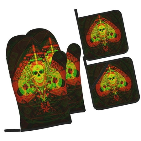 

ZICANCN Oven Mitts and Pot Holders Sets Red Skeleton Ace Print Baking Sets Kitchen Heat Resistant 4 Pieces