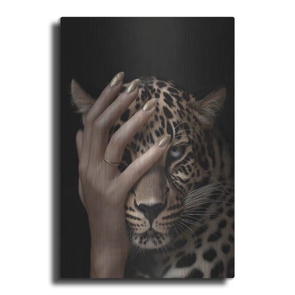 Luxe Metal Art 'Leopard And Grace' by Svetlana Aleynikova Metal Wall Art, 12" x 16"