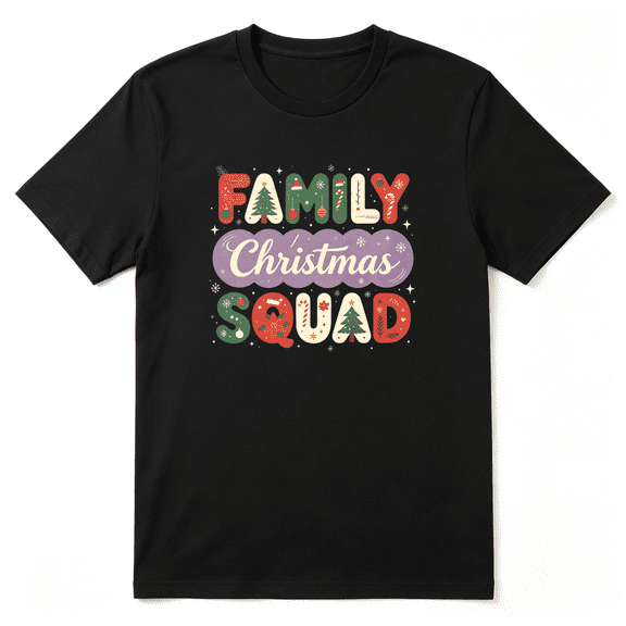 Family Christmas Squad Slogan Retro Graphic Tee for Men and Women, Family Gift Holiday Gift Cotton Short Sleeves T-Shirt