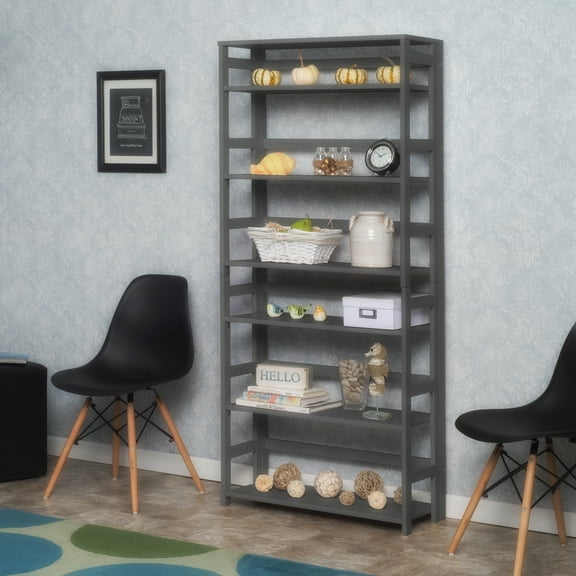 Niche Flip Flop 67 Inch Folding 6-Shelf Bookcase, No Tools Assembly, Sturdy Solid Wood, Easy Setup, Space-Saving Bookshelf for Home, Office, Dorm, Living Room, Bedroom, Grey Finish