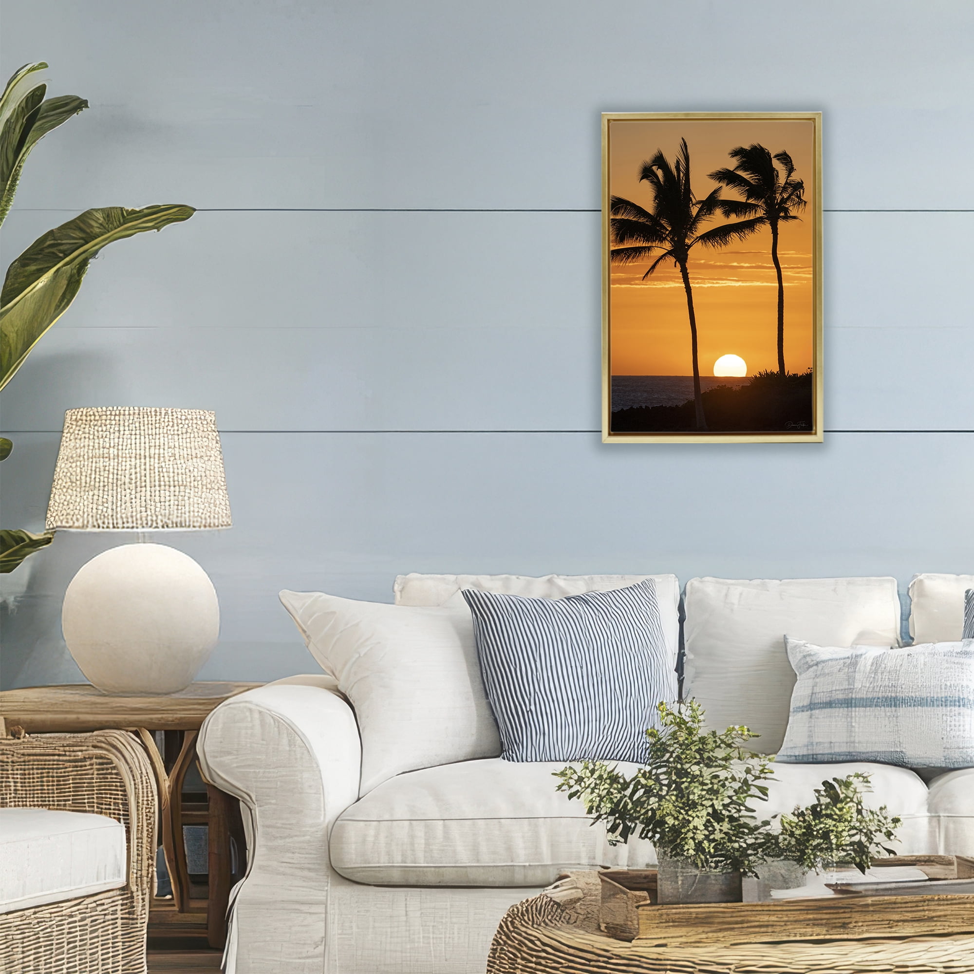 Stupell Industries Sunset Through Palm Trees Gold Framed Floater Canvas Wall Art, design by Dennis Frates