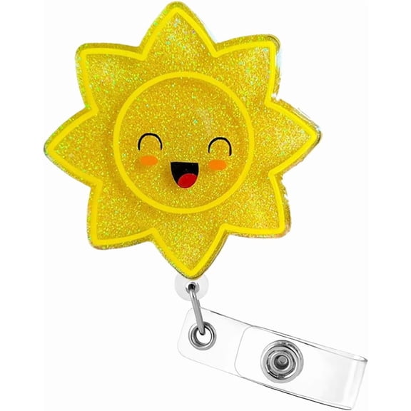 Glitter Summer Badge Reel, Retractable ID Holder Clip for Teacher Nurse
