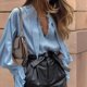 thumbnail image 5 of Blusa Informal con Botones para Mujer, Cuello en V, Larga, Aberturas, Cuello Halter, Blusa y Holgada Azul L, 5 of 10