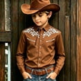 thumbnail image 2 of Wxolcjlv Boys Western Cowboy Shirt Casual Graphic Buttons Down Long Sleeve Shirt, Szies 4-13, 2 of 4