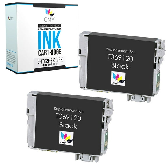 CMYi 69 Black 2-Pack Ink Cartridges compatible for Epson 69 - Stylus N10, N11, NX100, NX105, NX11, NX110, NX115, NX200, NX215, NX300, NX305, NX400, NX410, NX415, NX510, NX515, NX615 (2 Black)