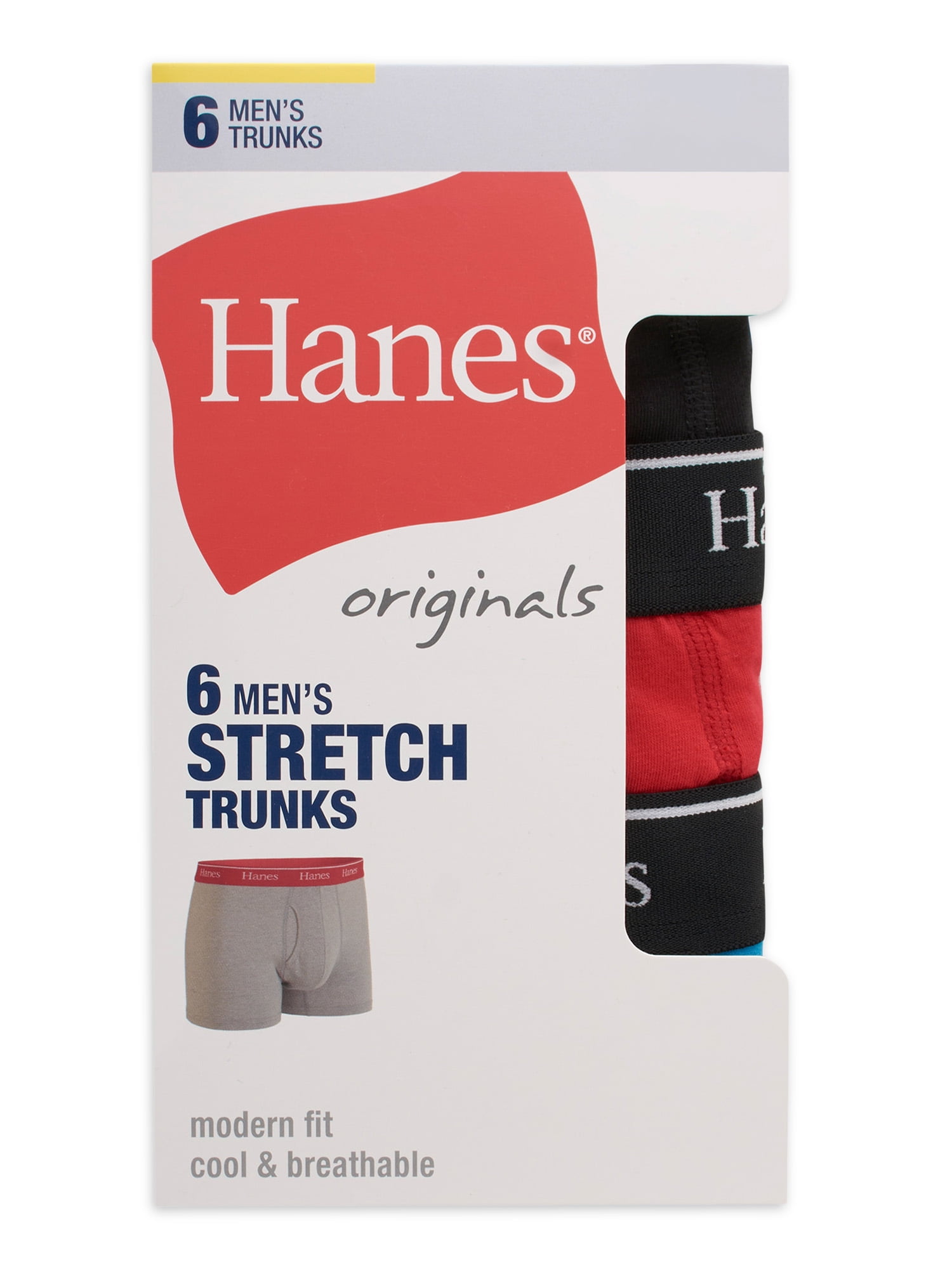 Hanes Originals Men’s Underwear Trunks, Moisture-Wicking Stretch Cotton, 6-Pack