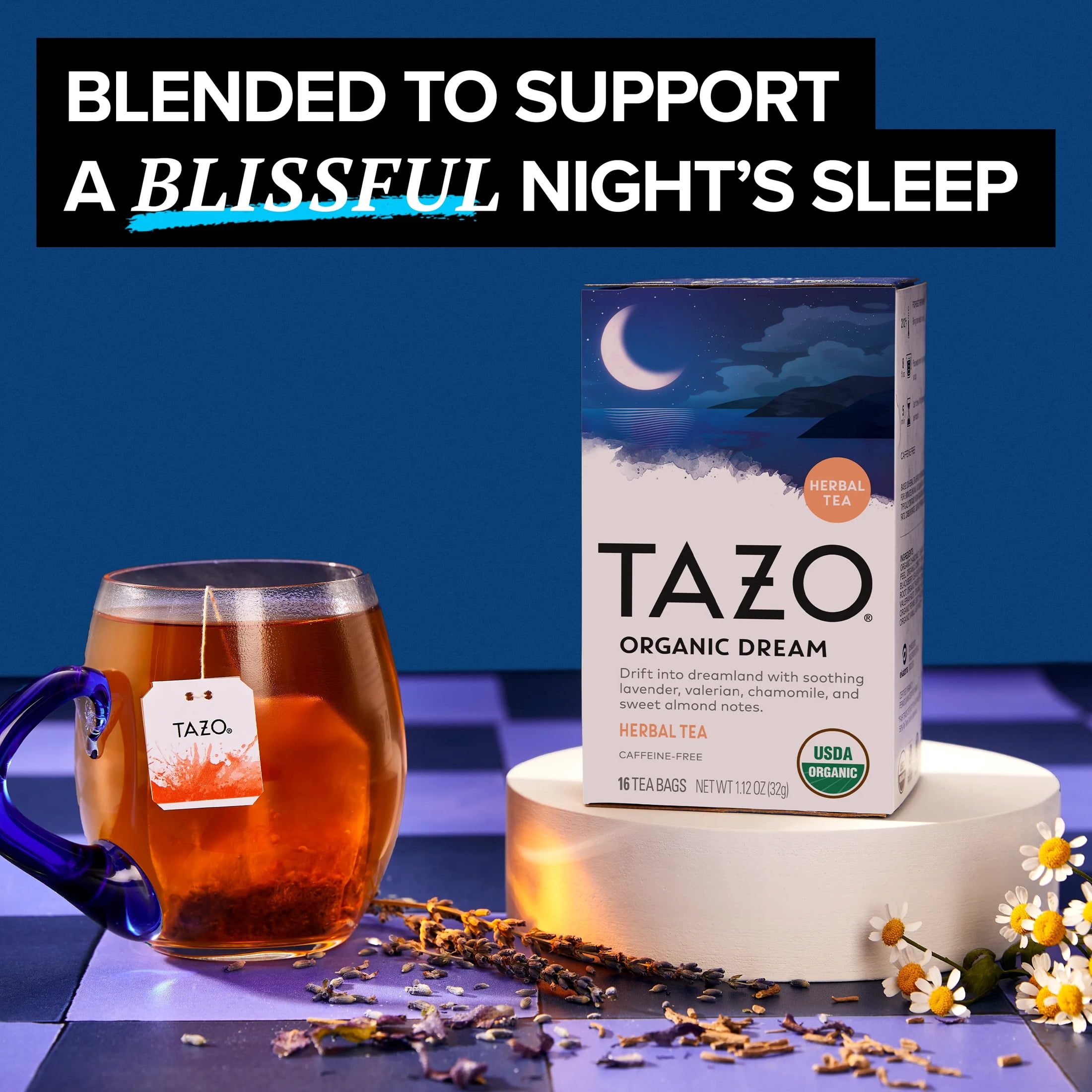 TAZO Organic DREAM Herbal Tea Bags, Caffeine-Free Bedtime Tea, 16 Ct, Pack of 6