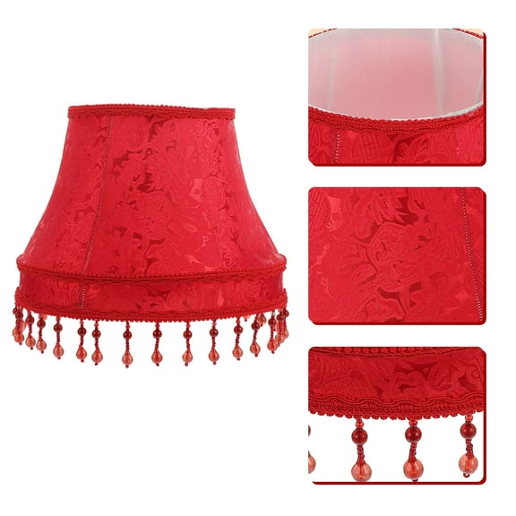 WASHWEPE 1Set Red Cloth Lampshade for Table Lamps with Tassels 25X0.3937X18In