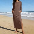 thumbnail image 3 of Elvqul Robes pour Femmes Formelles à Col Ras du Cou d'Été à Enfiler Unies Sans Manches Robes Maxi pour Femmes Brun, 3 of 6