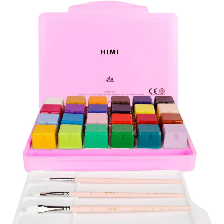 HIMI Gouache Paint Set, 24 Colors x 30ml Unique Jelly Cup Design with 3  Paint Brushes in a Carrying Case Perfect for Artists, Students, Gouache  Opaque Watercolor Painting (Pink) 