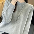 thumbnail image 5 of HVOBTTY Women's Long Sleeved Pullovers Sweaters, Sweaters for Women, Women's Fashion Casual Solid Color Round Neck Button Loose Fitting Base Knitted Sweater Gray, XXL, 5 of 5