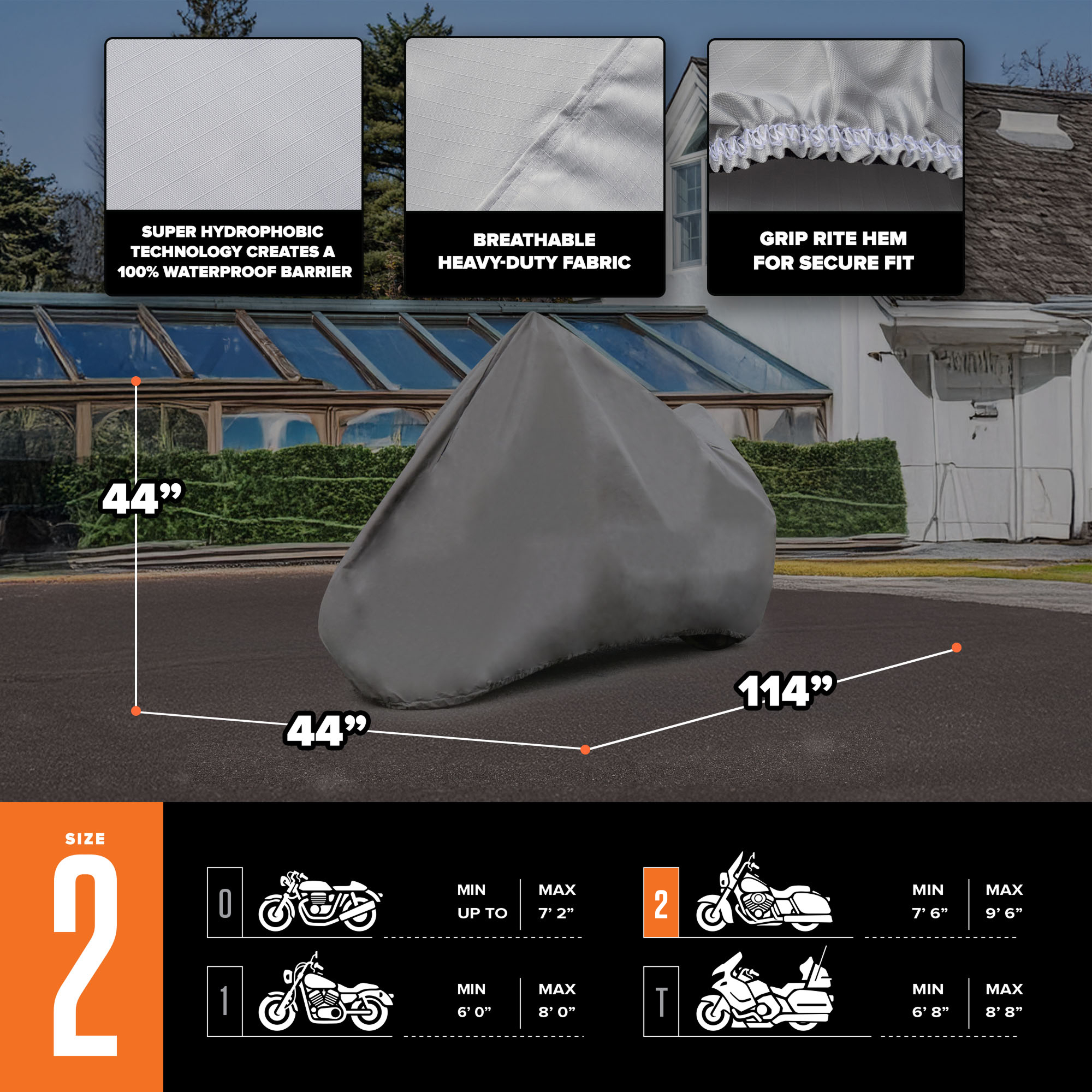 Budge StormBlock™ Motorcycle Cover, Waterproof All Weather Outdoor Motorcycle Protection, Size 2 for Extra Large Motorcycles