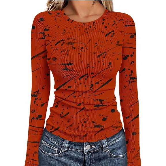 Ailaofu Womens Long Sleeve Stretch Crewneck Ribbed T-Shirt Slim Fit Casual Basic Tops