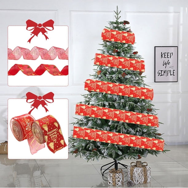 Lazo de cinta de peluche navideño - Lazo decorativo artesanal de brocado rojo para árbol y regalos, 6,3x4,5x4,5 cm