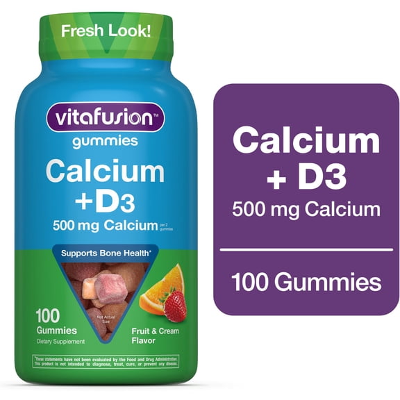 Vitafusion Fruit and Cream Flavored Chewable Calcium Gummy Vitamins, 100 Count