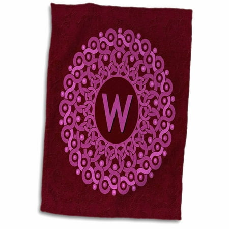 - 3dRose Monogram W pink and magenta mandala on rich wine red muted grunge damask - Towel, 15 by 22-inch