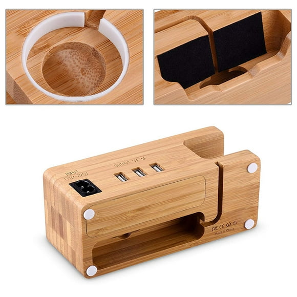 Charging Station for Apple Watch Airpods, Charger Stand Charging Dock Cable Management Wood Charging Station with 3 USB Ports for AirPods/Apple Watch Series3/2/1/iPhone