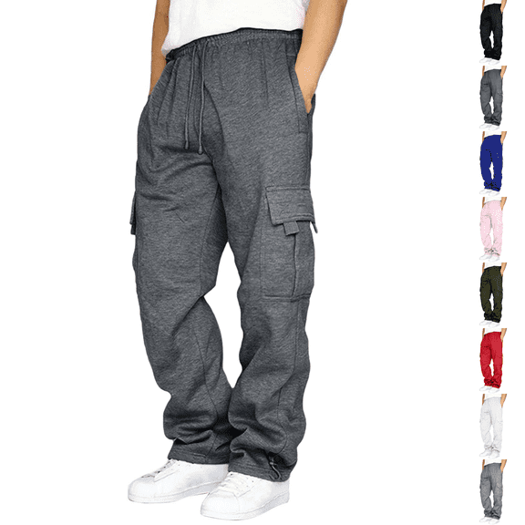 Baggy Cargo Sweatpants Mens Heavyweight Fleece Drawstring Pants with Pockets,Straight Leg Casual Joggers for Hiking Athletic Dark Gray 4XL