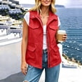 thumbnail image 6 of Women's Solid Fall Winter Utility Vest, Drawstring Waist Sleeveless Jacket, Cargo Vest with Multi Pockets for Outdoor Daily Casual Outfits Red S(S), 6 of 8