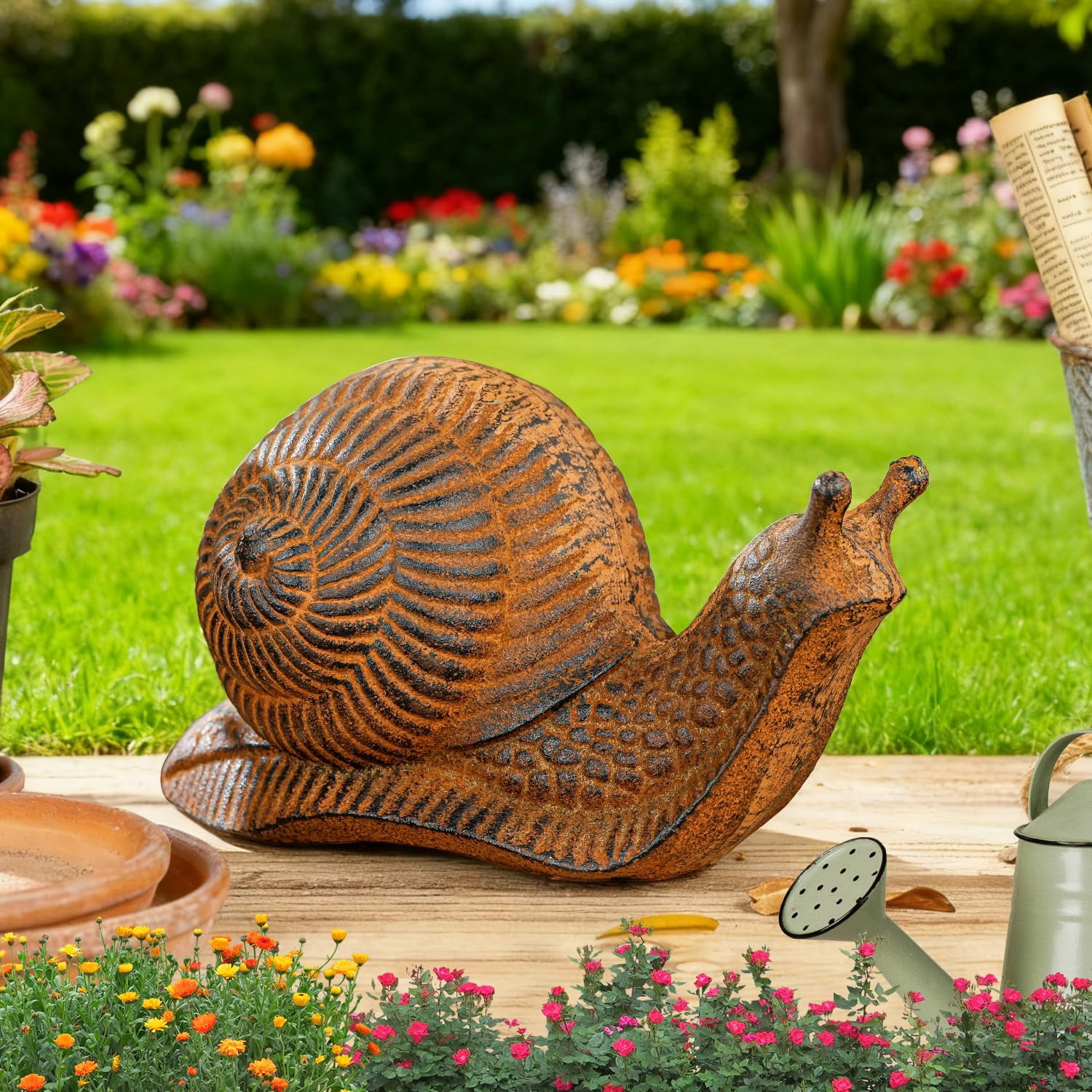 Sungmor Cast Iron Snail Statue, Vintage Animal Collection Figurines, Home Office Table Decor, Paperweight, Doorstop, Garden Lawn Cute Ornament, Rust Finish