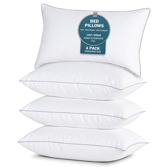 Casa Platino Pillows Standard Size Set of 4 – Soft & Medium Standard Bed Pillow, Luxury Sleep Quality, Easy to Clean, Ideal for Neck Support
