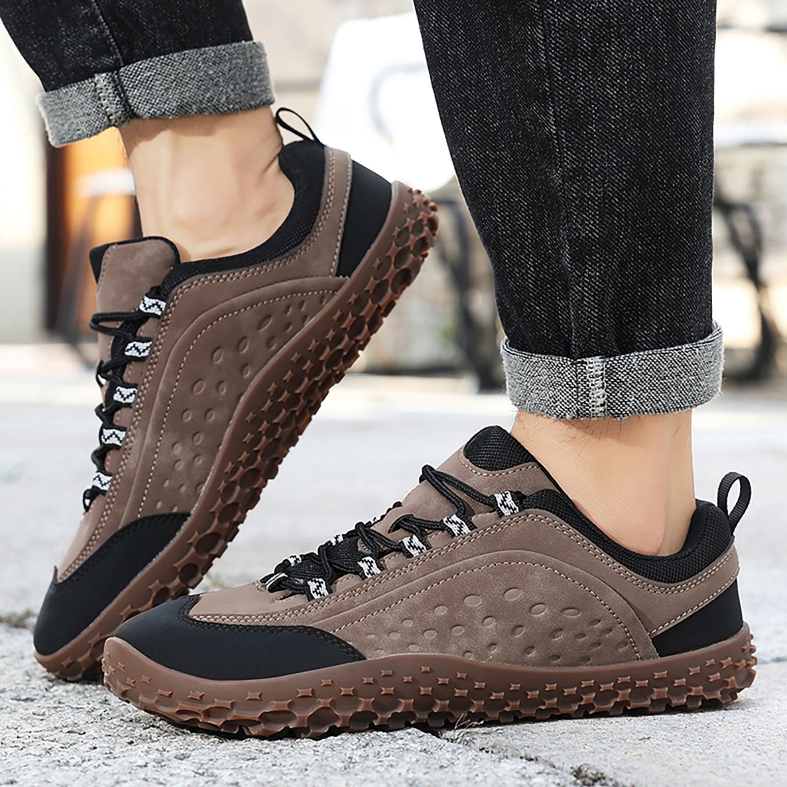 Rokment Womens Mens Barefoot Hiking Shoes 2026 Spring Fall Fashion Casual Color Block Outdoor Sports Trekking Flat Waterproof Wide Toe Low Top Construction Walking Sneakers Khaki Size 10