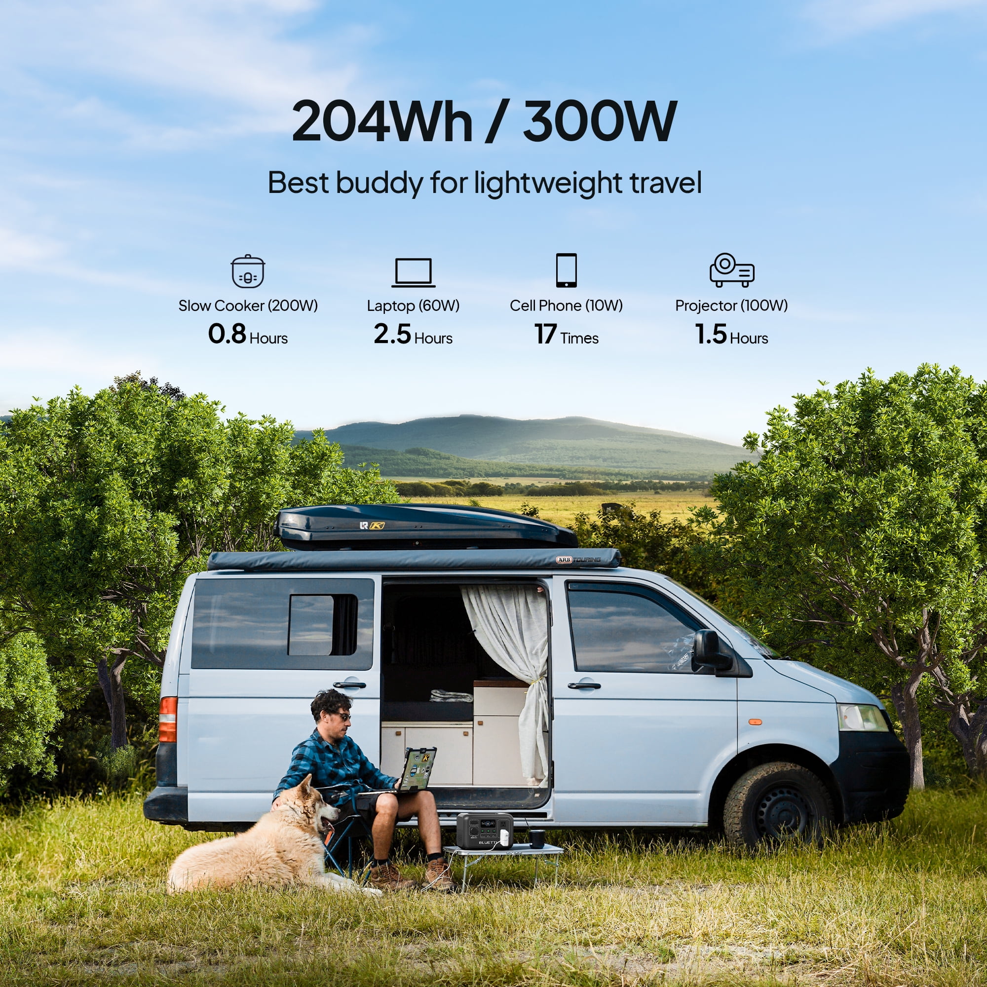 BLUETTI Portable Power Station AC2A with 100W Solar Panel, 204Wh LiFePO4 Battery Backup w/ 2 300W (600W Power Lifting) AC Outlets, Recharge to 80% in 40 Min., Solar Generator for Outdoor Camping