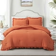 thumbnail image 2 of Home Bed Bedding Comforter Set - 3 Pieces King Comforter Set, Farmhouse Bedding Set Ruffle Boho Bed Comforter, Fluffy Soft Lightweight Chic Rustic Country Style for Bedroom Dorm (King, Orange), 2 of 7