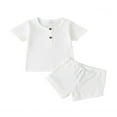 thumbnail image 1 of PENGXIANG Bambin Bébé Filles Garçons Tenues Ensemble Haut à Manches Courtes Côtelé + Short, 1 of 4