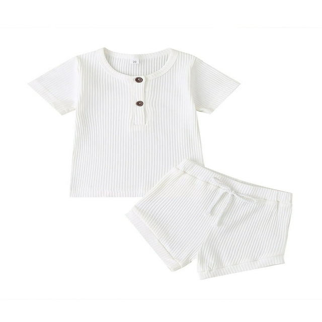 EIMELI Toddler Kids Baby Girls Boys Outfits Set Short Sleeve Ribbed Top+Shorts
