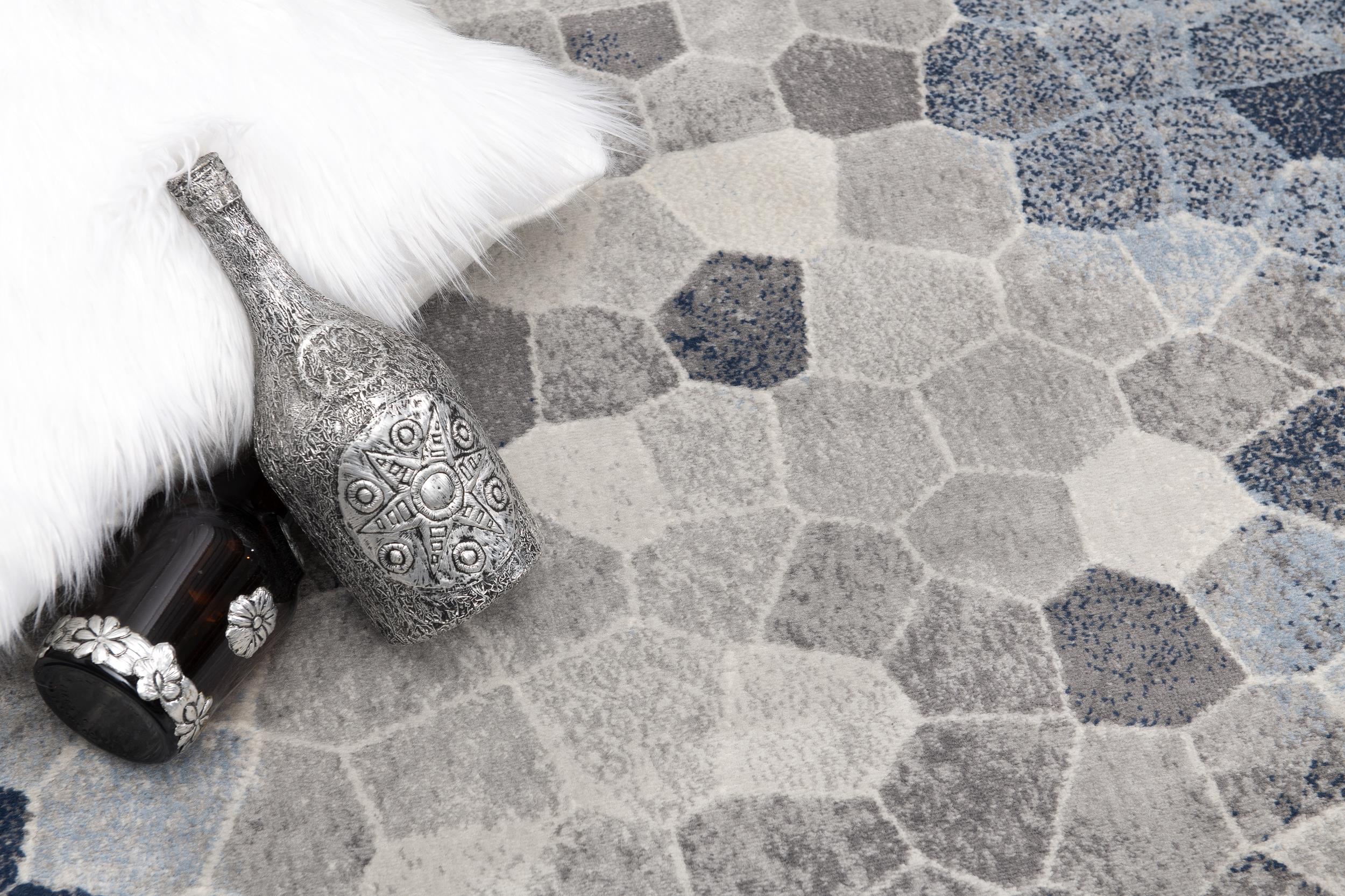 Tapis d'intérieur géométrique Branch Havana 2' x 7' (taille exacte : 2'3" x 7'), bleu beige, contemporain - Entrée, couloir, salle de bain et cuisine