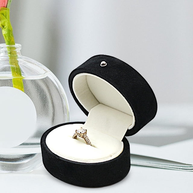 Caja para anillos de boda Yinane soporte para anillo de compromiso decorativa terciopelo Negro