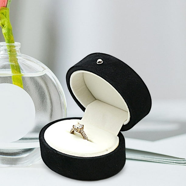 Caja para anillos de boda Yinane soporte para anillo de compromiso decorativa terciopelo Negro