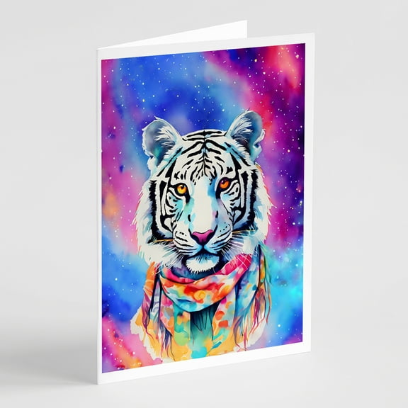 Hippie Animal White Tiger Greeting Cards Pack of 8 7 in x 5 in