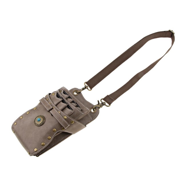 Vogacara Tijeras de peluquero de cuero, tijeras, peines, Clips, portaherramientas, bolsa, riñonera gris Type3