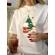 thumbnail image 1 of Vintage-Inspired Christmas Tree & Bunny Print T-Shirt for Women - Casual Crew Neck, Short Sleeve Top, Breathable Polyester, Machine Washable, 1 of 6