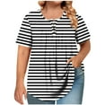 thumbnail image 2 of ITSAME Women's Plus Size Blouse, Pullover Crewneck Short Sleeve Shirt Striped Summer Casual Loose Tunic Tops Black 2XL, 2 of 6
