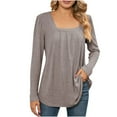 thumbnail image 3 of XPMWRP Women's Long Sleeve Tunic Tops to Wear with Leggings Dressy Casual Square Neck Pleated Front Flowy Work Blouse Shirts Brown XXL, 3 of 6