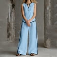 thumbnail image 5 of Mifsaly 2 Piece Summer Sets for Women Sleeveless V Neck Tank Top and Casual Wide Leg Pants with Pockets Lightweight Flowy Travel Vacation Matching Lounge Outfits Light Blue,XL, 5 of 6