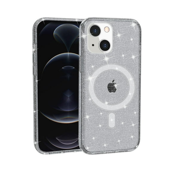 For Apple iPhone 13 Pro Max /6.7" MagSafe Compatible Glitter Shiny Sparkle Bling TPU Rubber Hard PC Hybrid Armor Frame Cover ,Xpm Phone Case [ Gray Smoke ]