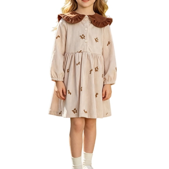 XIYNBAOK Black Midi Dress Dresses for Girls Baby Dress Bridal Dress Holiday Dresses Christmas Outfit Girls Thanksgiving Outfit Toddler 2t Christmas, Khaki 5-6 Years