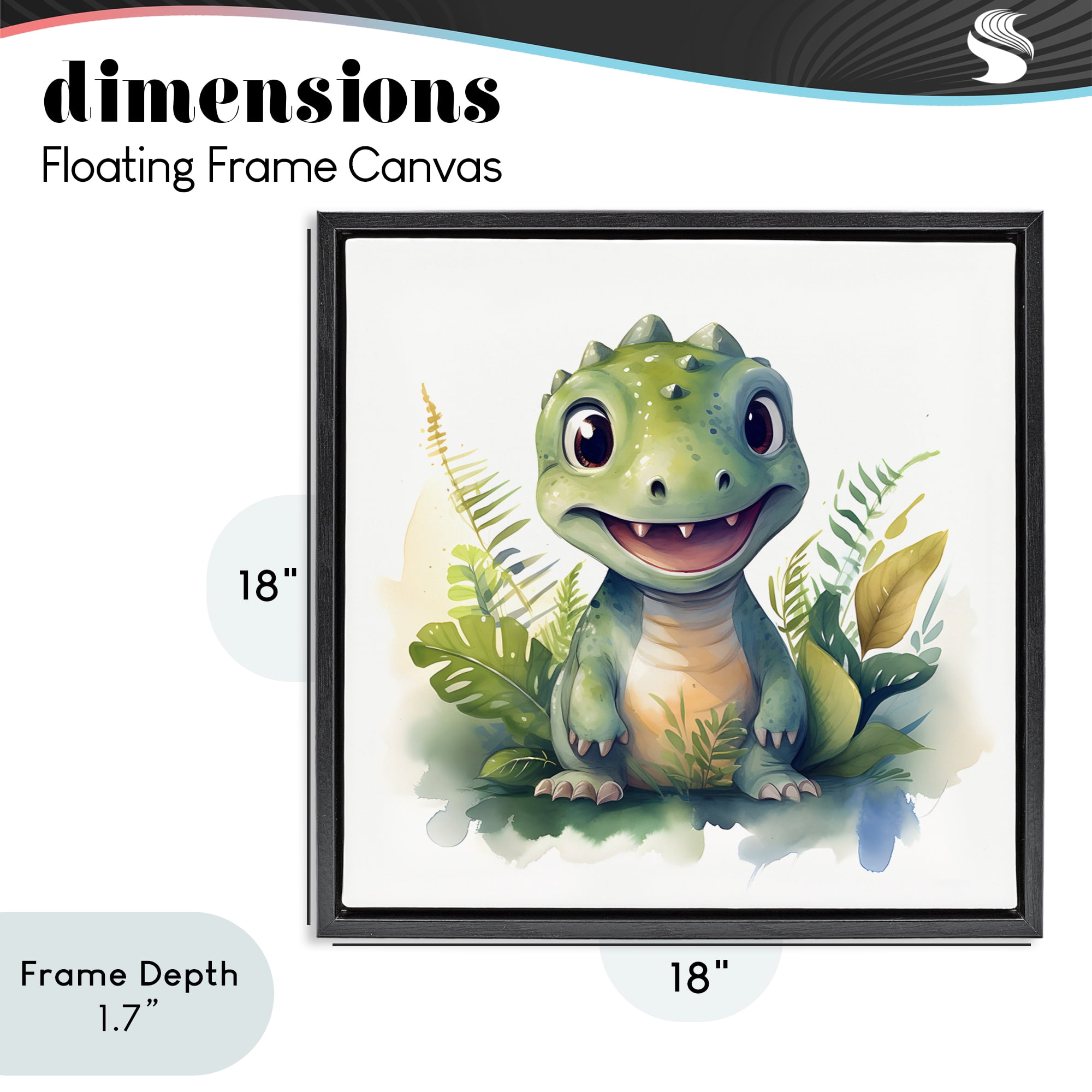 Stupell Industries Crafty Dino & Foliage Black Framed Floater Canvas Wall Art, design by Steve Hunziker