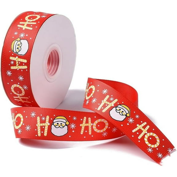 25 Yards 1 Inch Santa Claus Ribbon Christmas Print Ribbon Red Winter Holiday Printed Grosgrain Ribbon Wired with Spool for Wrapping Gift Making Craft Christmas Tree Party Wreath Decor Supply for DIY