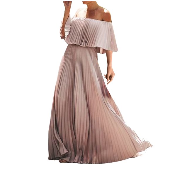 Off the Shoulder Dress Womens Fashion Casual Solid One Line Collar Sexy Off Shoulder Chiffon Dress