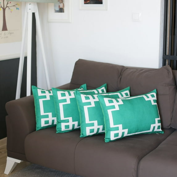 Geometric Green&White Rectangle 14" x 20" Throw Pillow Cover SET Of 4