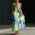 thumbnail image 6 of Uootdi Linen Jumpsuits for Women Tie Dye Print V Neck Sleeveless Button Pocket Casual Loose Fit Outfits Gift, 6 of 7