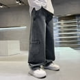 thumbnail image 6 of WUANDIXFA Boys Baggy Jeans, Wide Leg Elastic Waist Denim Pants Loose Fit Trousers Vintage Y2K Streetwear (Dark Blue, 15-16 Years), 6 of 7