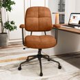 thumbnail image 2 of Costway Home Office Chair Leathaire Upholstered Task Chair with Cushioned Back & Armrests Brown, 2 of 10